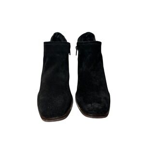 Lucky Brand Womens Black Suede Wedge Ankle Boots Side Zip Almond Toe 8M